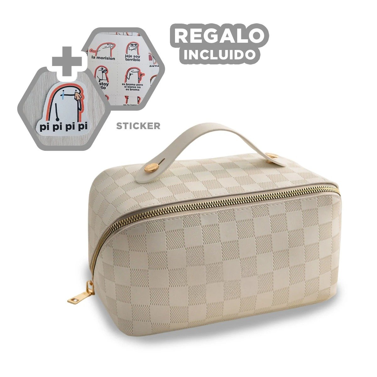 Bolso Compacto Blanco de Cuadros para Uso Diario Y+Regalo Sticker