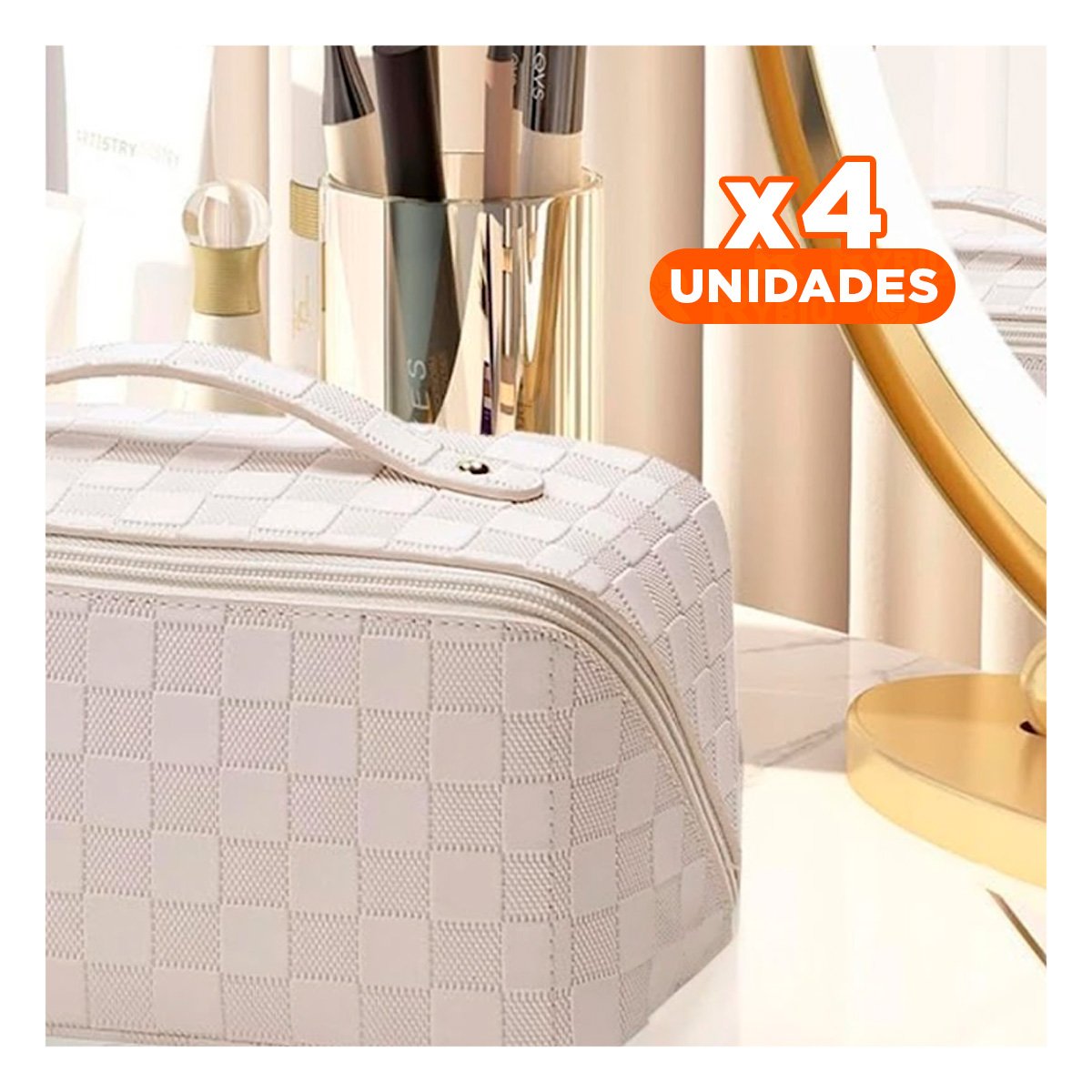 Pack4 Cartuchera Blanca Minimalista para Guardar Maquillaje