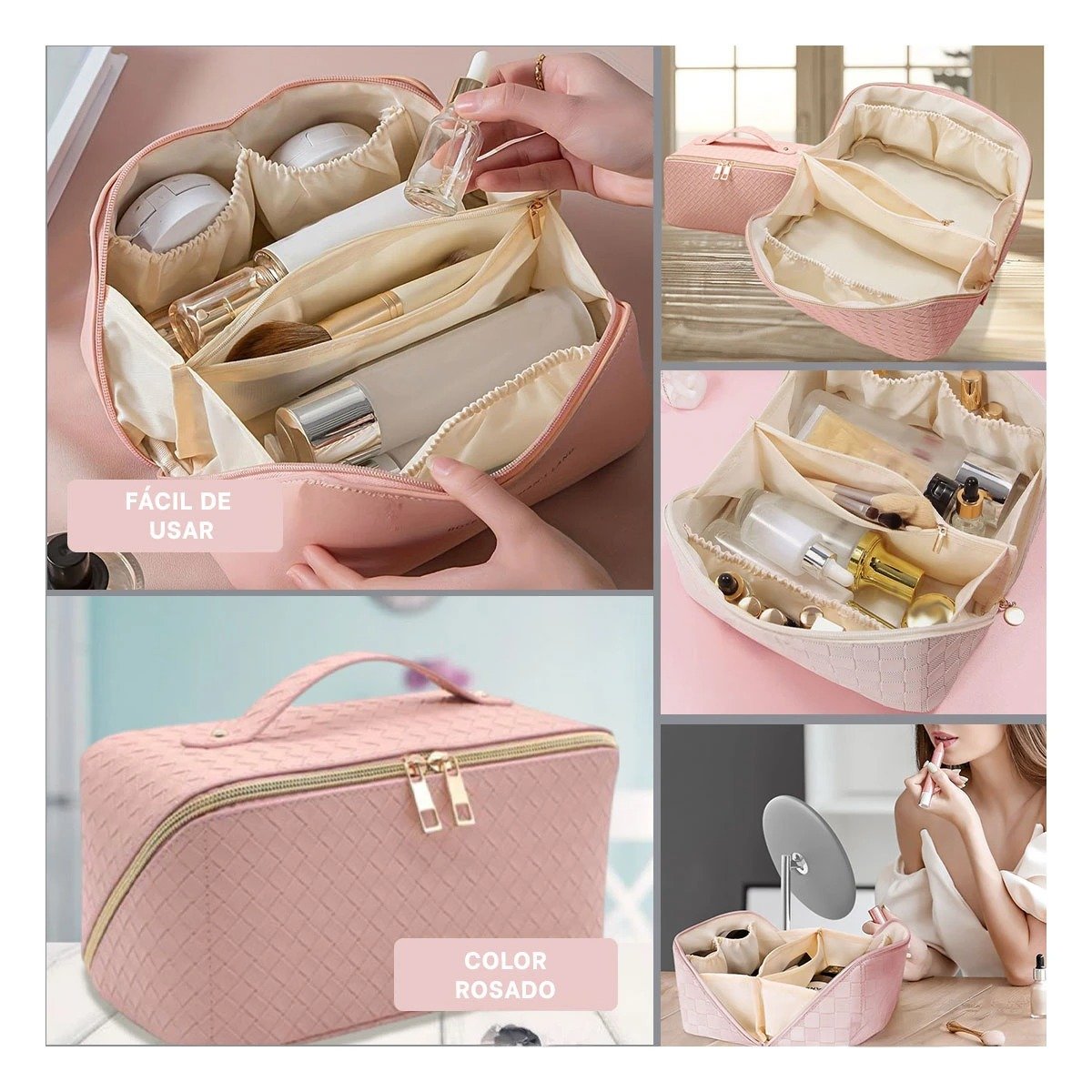 Caja Rosada Compacta para Cosmeticos y Maquillaje Y+Post It