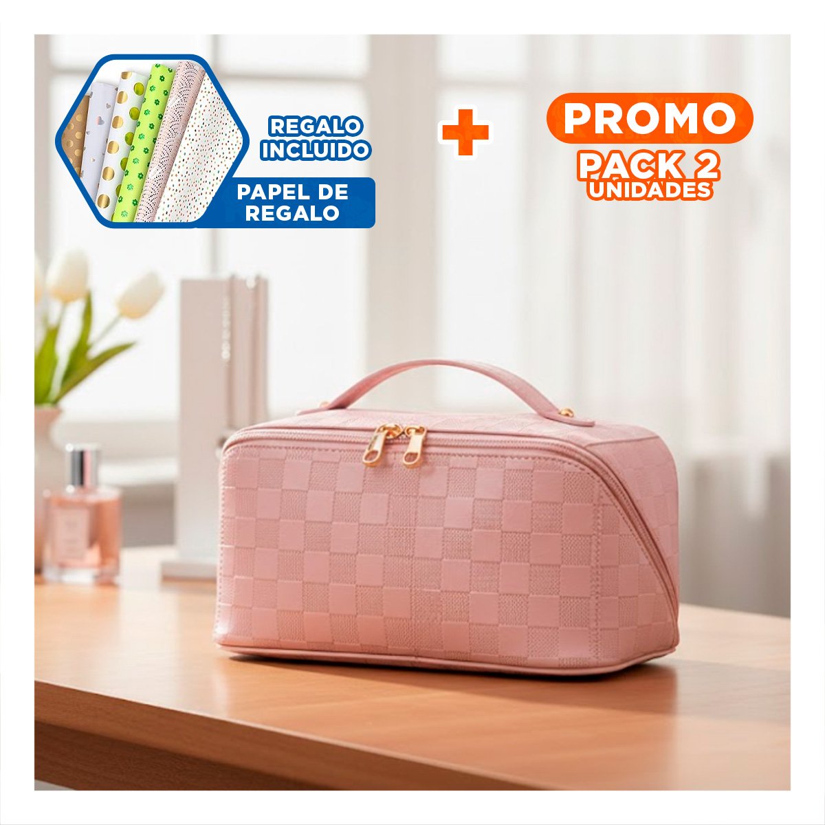 Pack2 Caja Rosada Funcional para Guardar Maquillaje Y+Papel Regalo