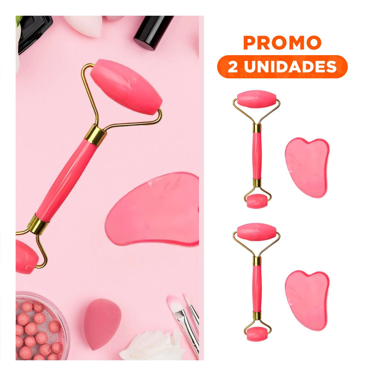 Pack2 Dispositivo Rosado Set de 2 de Plastico para Masaje Facial y Cuidado Diario