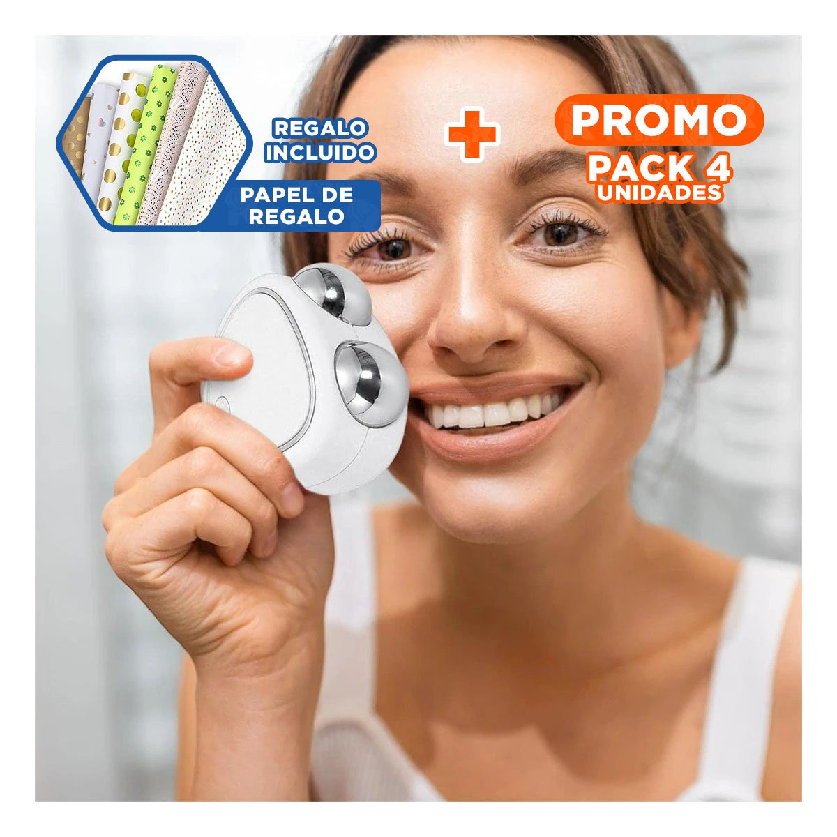 Pack4 Equipo de Masaje Triangulo de Doble Rodillo Blanco para Relajacion Y+Papel Regalo