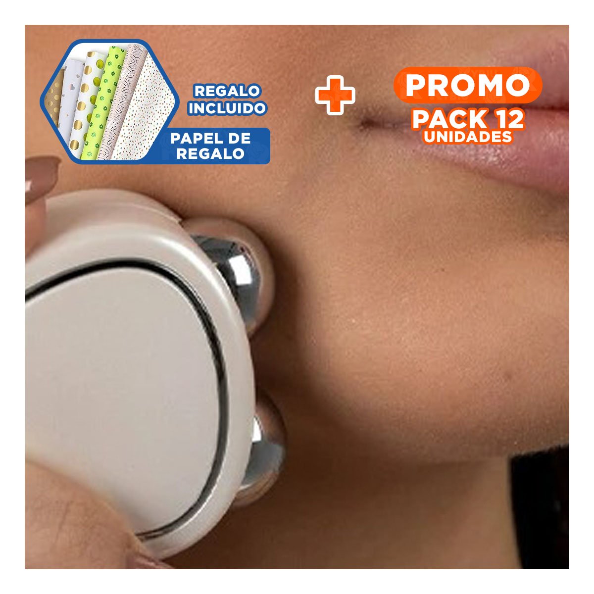 Pack12 Instrumento Facial Triangulo de Doble Rodillo Blanco para Estimular Y+Papel Regalo