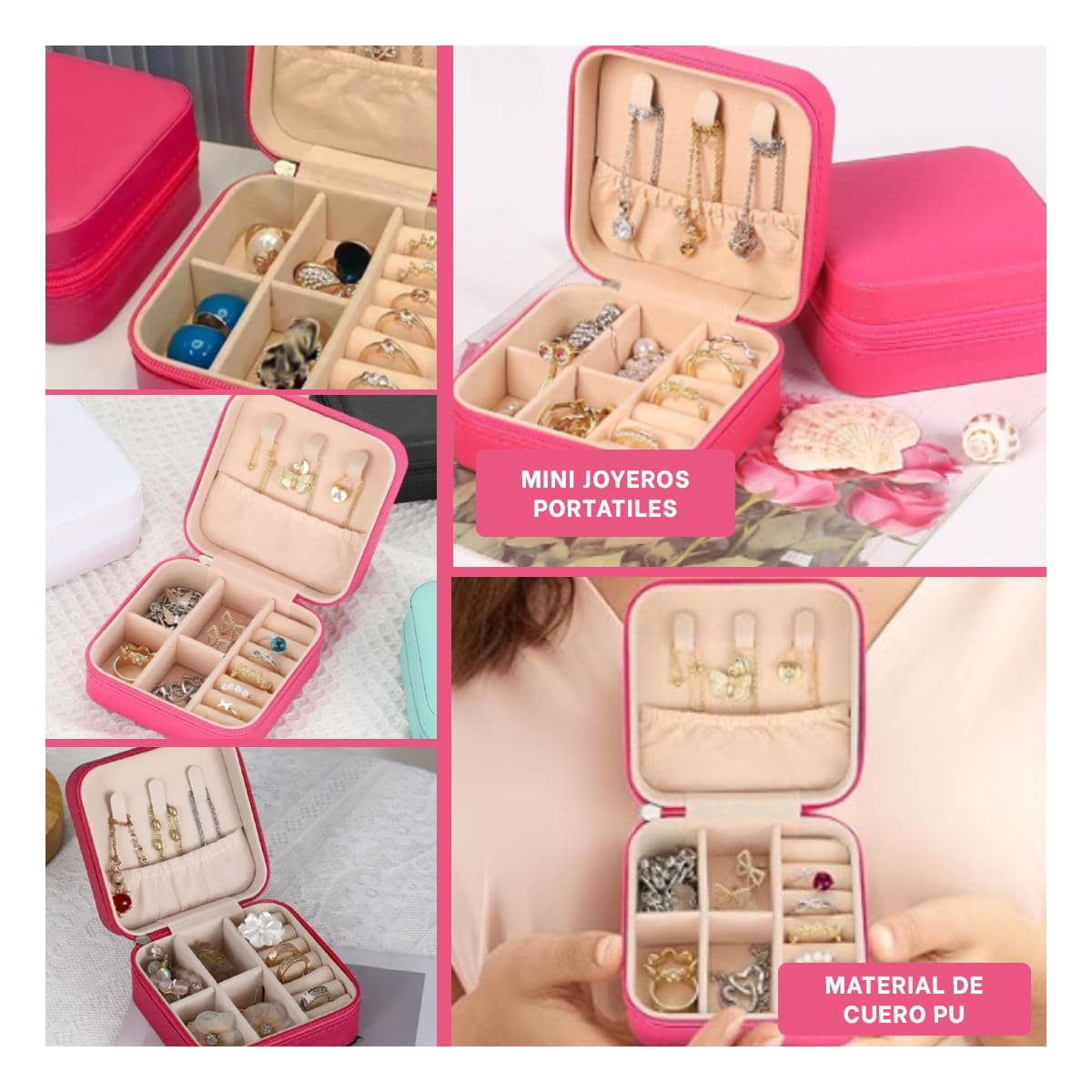Presentacion Joyero Mini Portatil para Mujer en Fucsia Y+Post It
