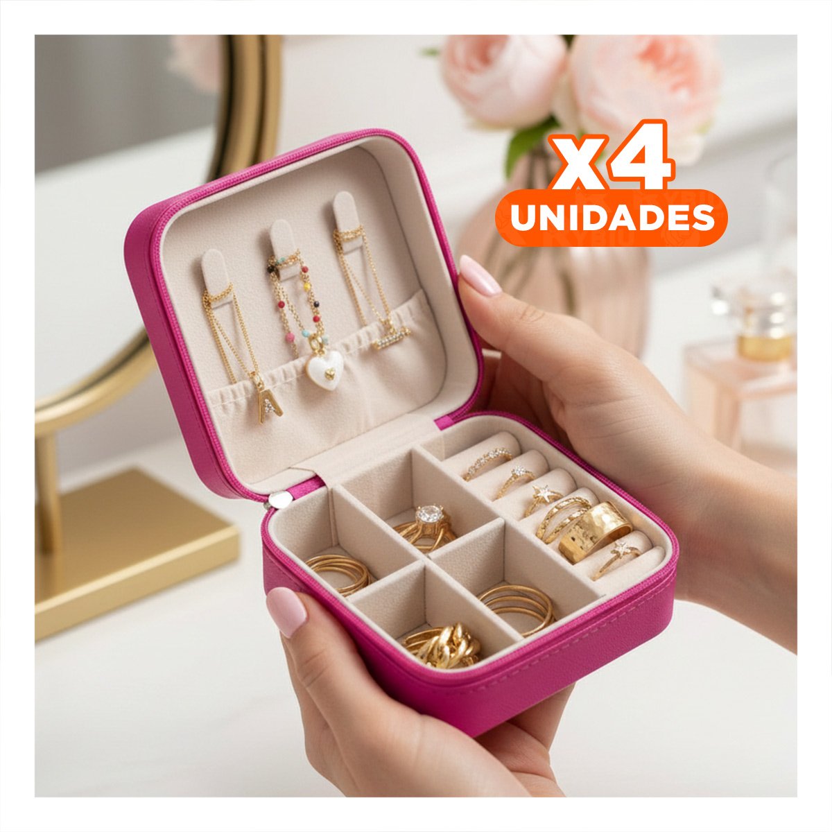Pack4 Estuche Fucsia Mini Joyero Portatil para Mujer