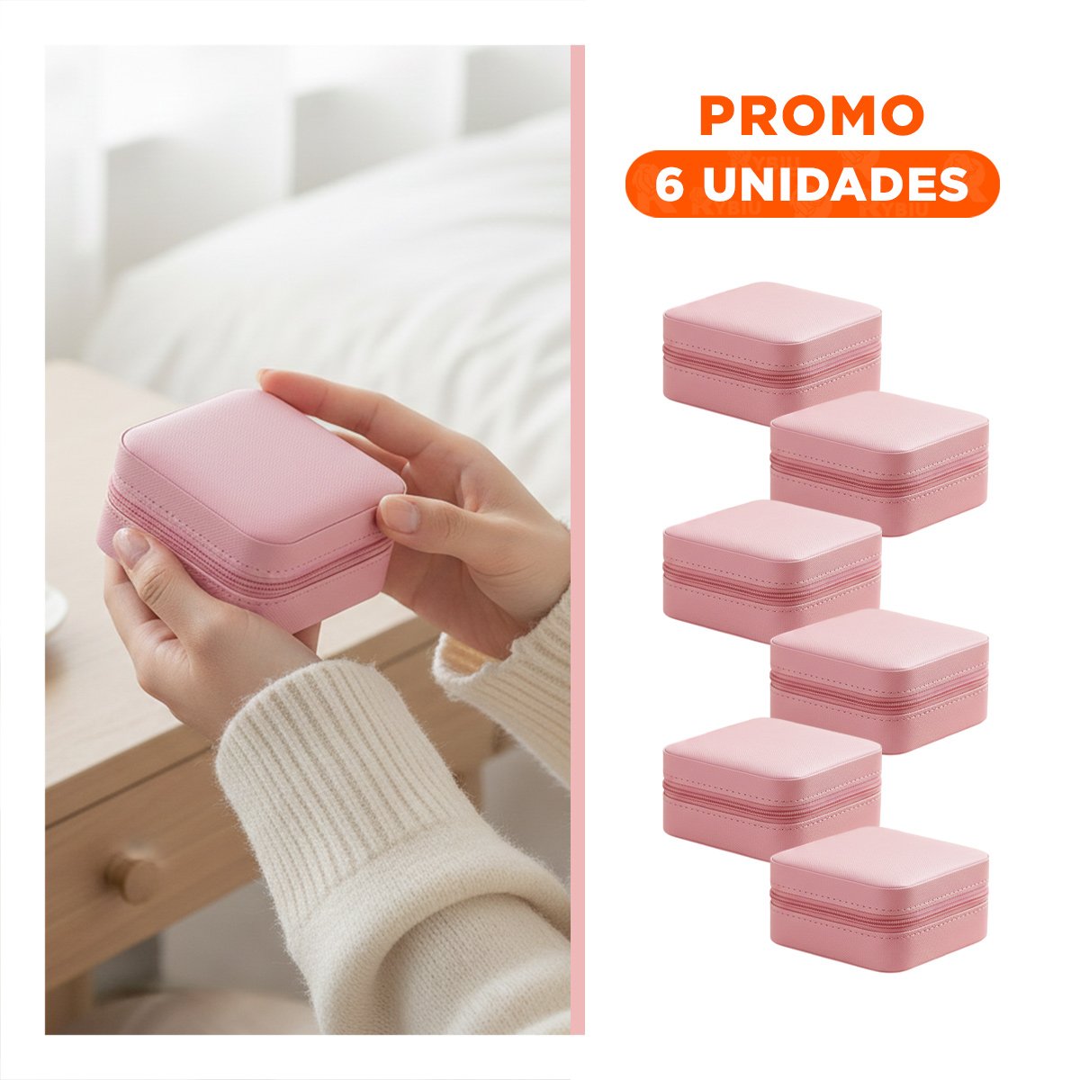 Pack6 Cofre Rosado Claro Mini Joyero Portatil para Mujer