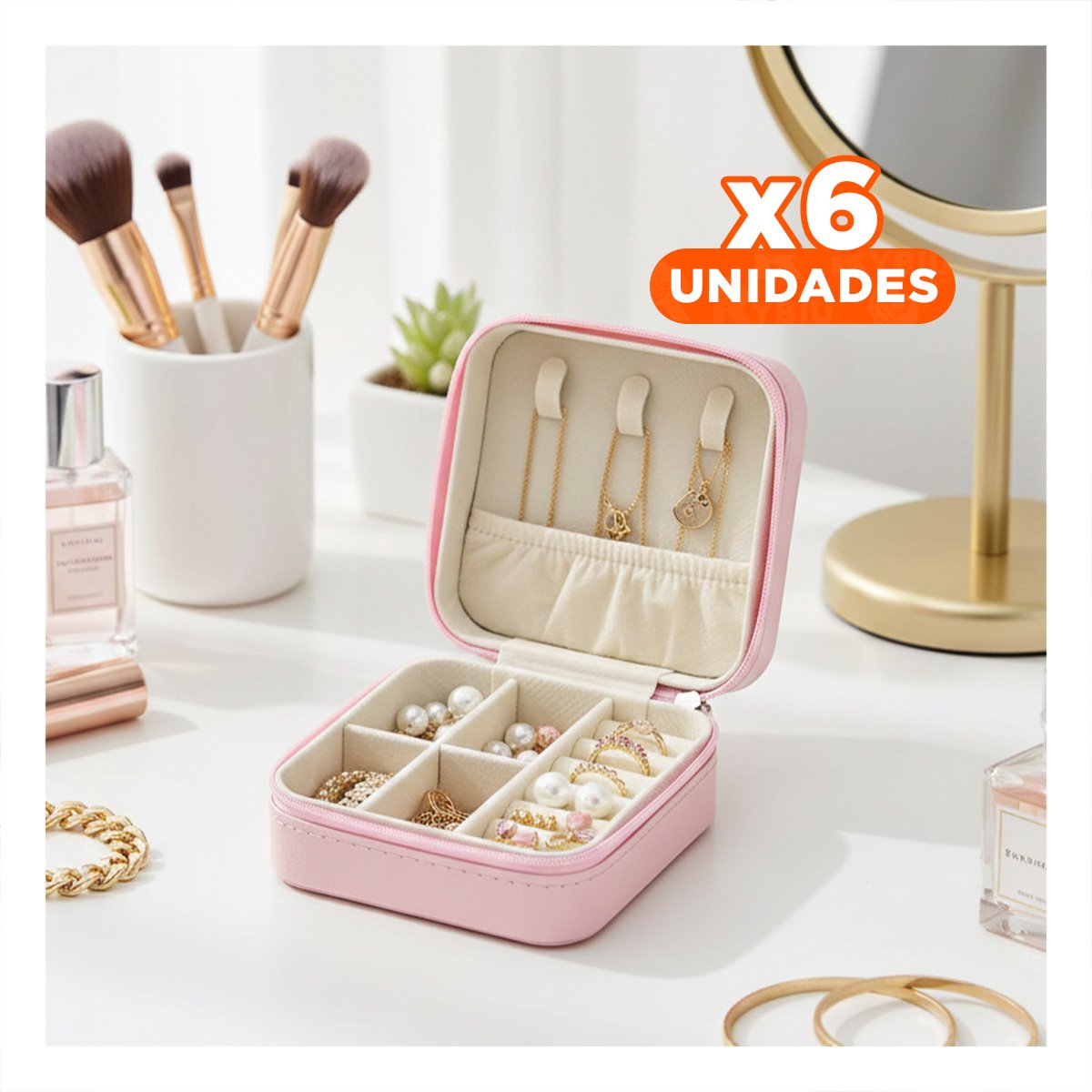 Pack6 Accesorio Rosado Claro Mini Joyero Portatil para Mujer Y+Regalo Sticker