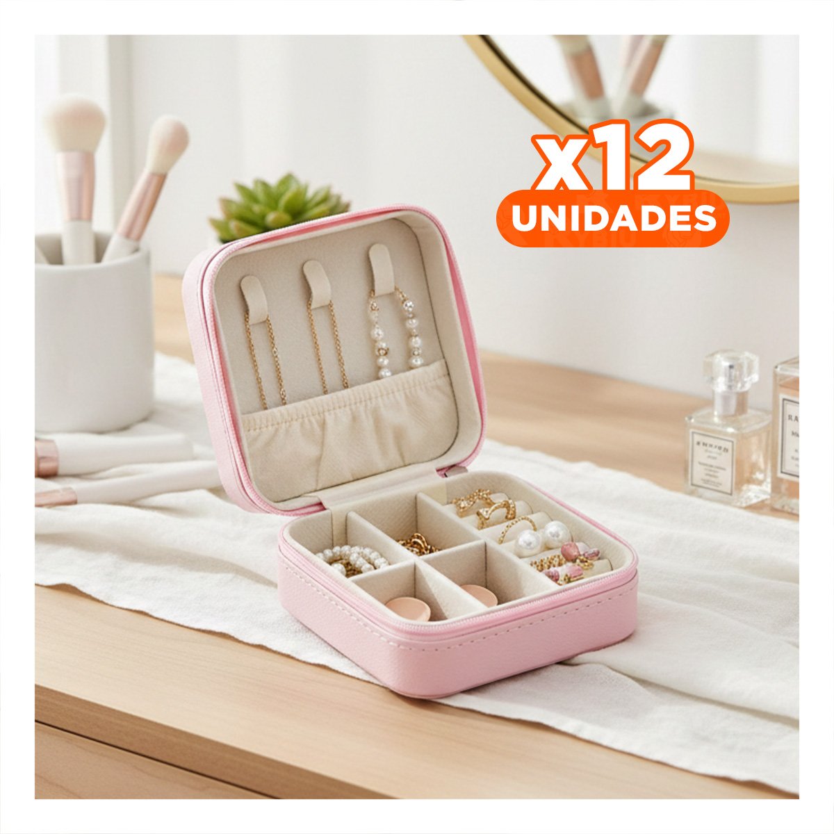 Pack12 Complemento Rosado Claro Mini Joyero Portatil para Mujer