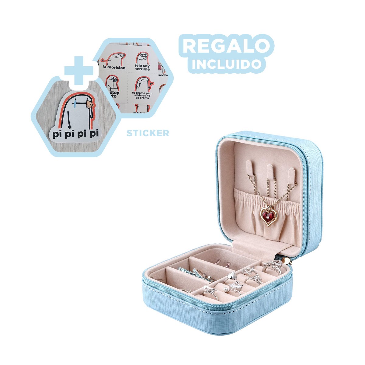 Linea Joyero Mini Portatil para Mujer en Celeste Claro Y+Regalo Sticker