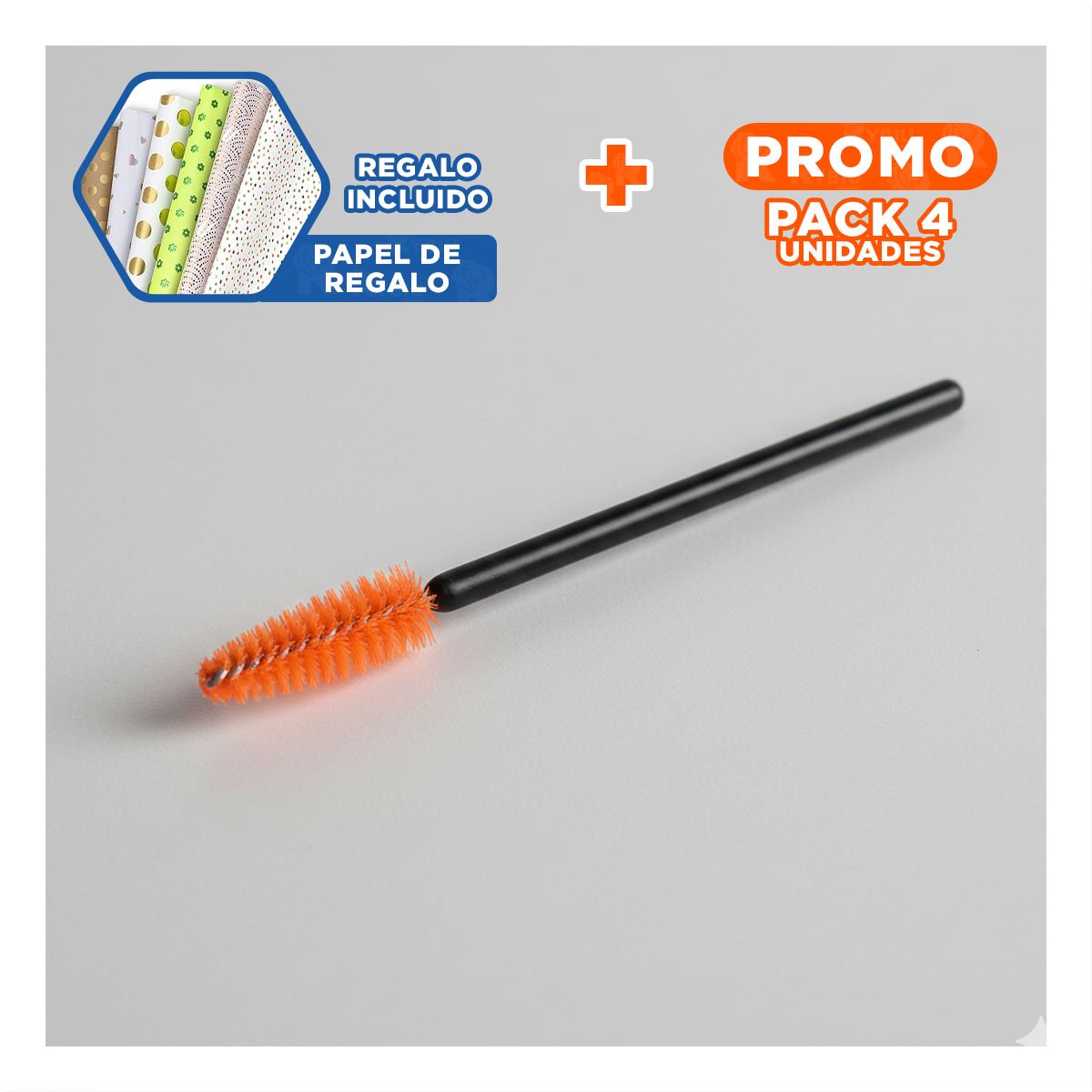 Pack4 Peine para Maquillaje de Silicona 12 pzs Naranja Pestaña y Ceja Y+Papel Regalo