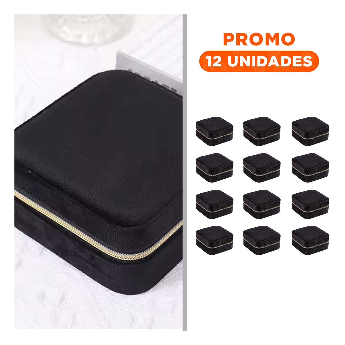 Pack12 Caja Elegante de Terciopelo Negro Portatil Y+Regalo Sticker