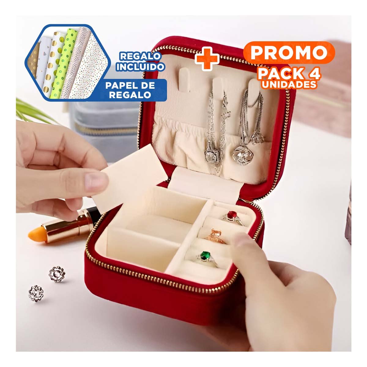 Pack4 Organizador para Mujer Terciopelo Vino Compacto Y+Papel Regalo