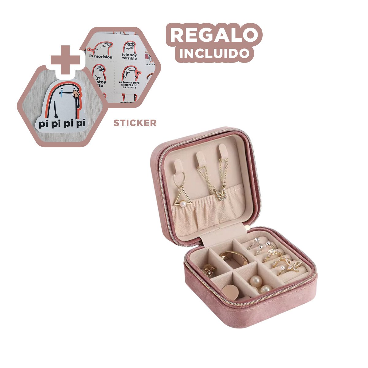 Cofre Rosado de Terciopelo Portatil Compacto Y+Regalo Sticker