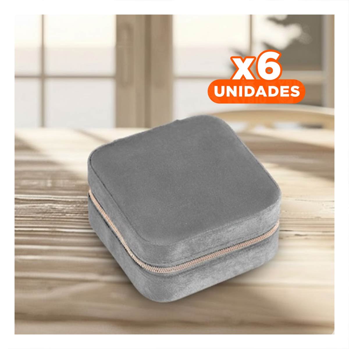 Pack6 Joyero Elegante de Terciopelo Plomo Portatil Y+Regalo Sticker