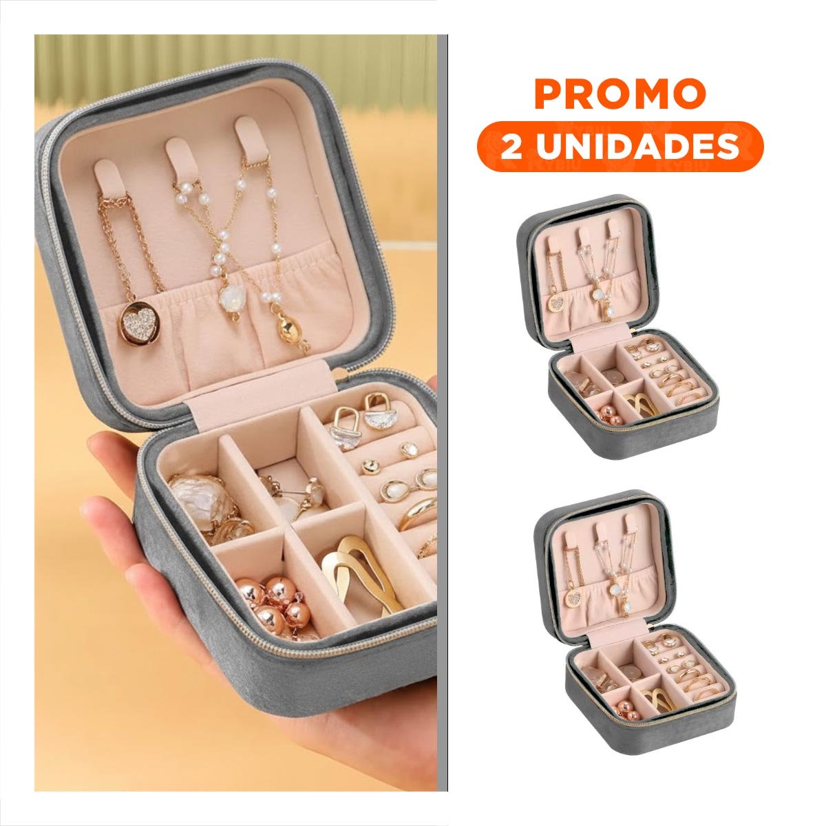 Pack2 Estuche de Viaje Terciopelo Plomo para Accesorios