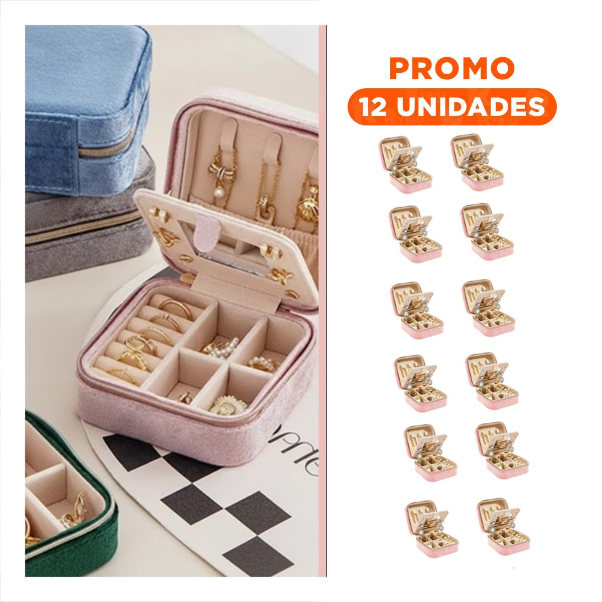 Pack12 Caja Suave con Espejo Terciopelo de Color Rosado Y+Regalo Sticker