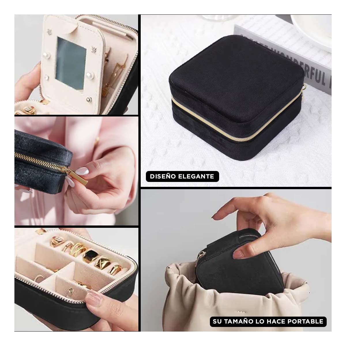 Organizador de Viaje con Espejo Terciopelo de Color Negro Y+Post It