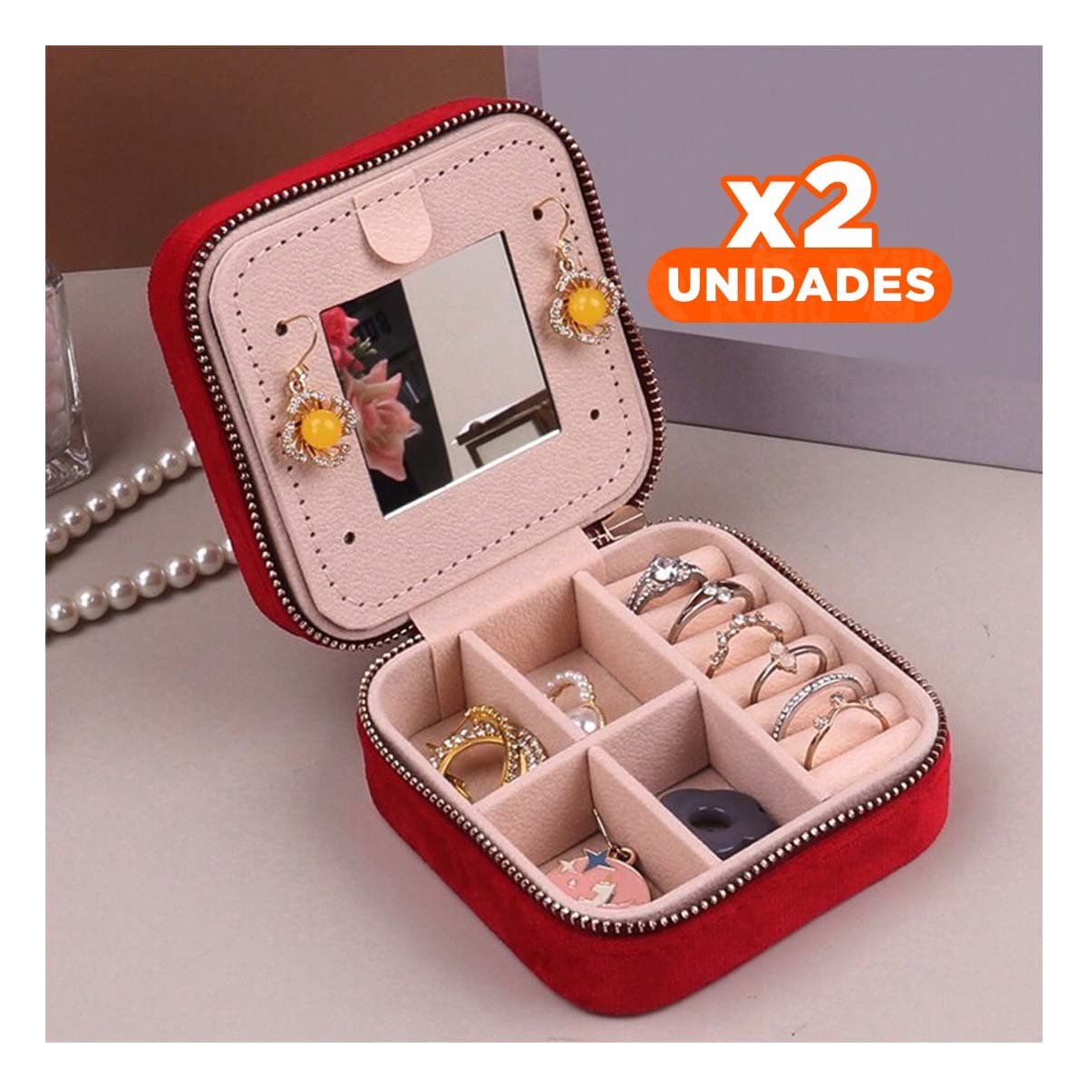 Pack2 Cofre de Viaje con Espejo Terciopelo de Color Vino Y+Regalo Sticker