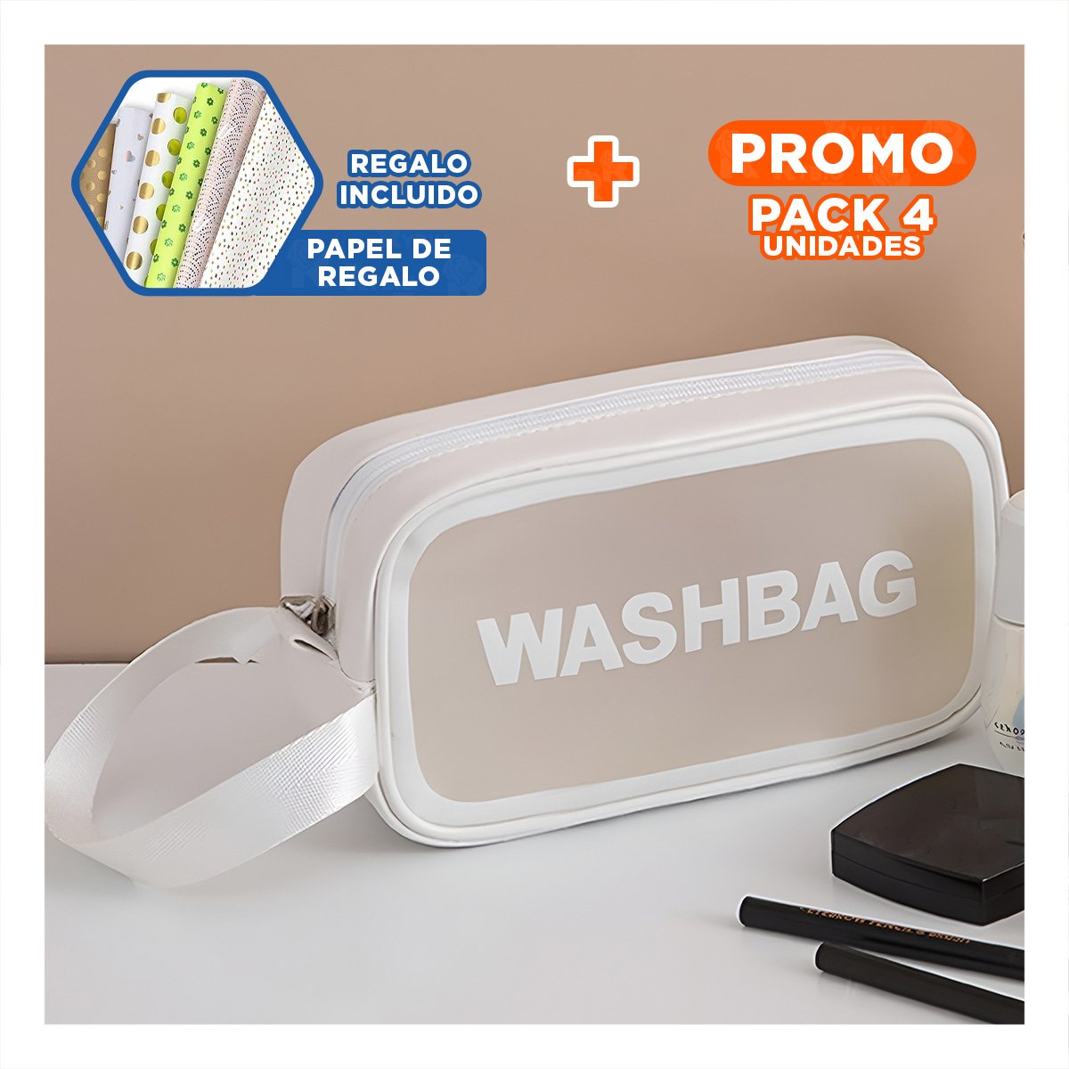 Pack4 Organizador de Aseo 22x13x7cm de Color Blanco Y+Papel Regalo