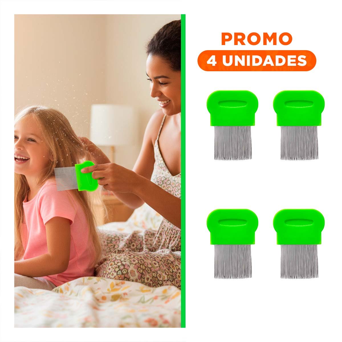 Pack4 Peine Manual Verde para Piojos y Liendres Practico y Seguro Y+Regalo Sticker