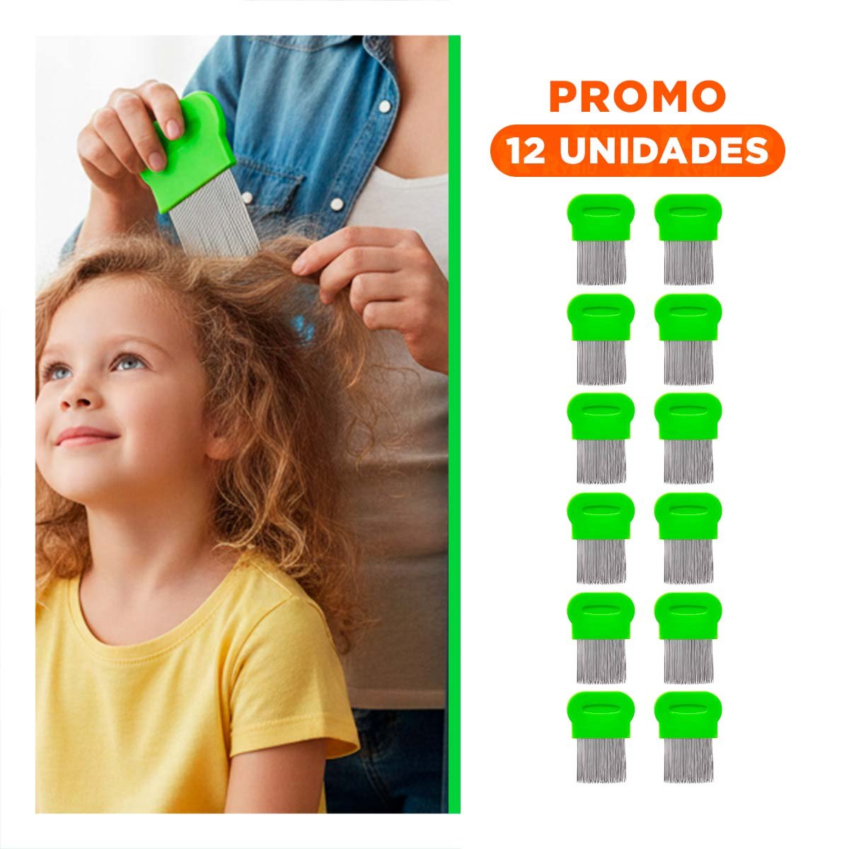 Pack12 Peineta Clasica Verde para Piojos y Liendres Comoda y Duradera Y+Regalo Sticker