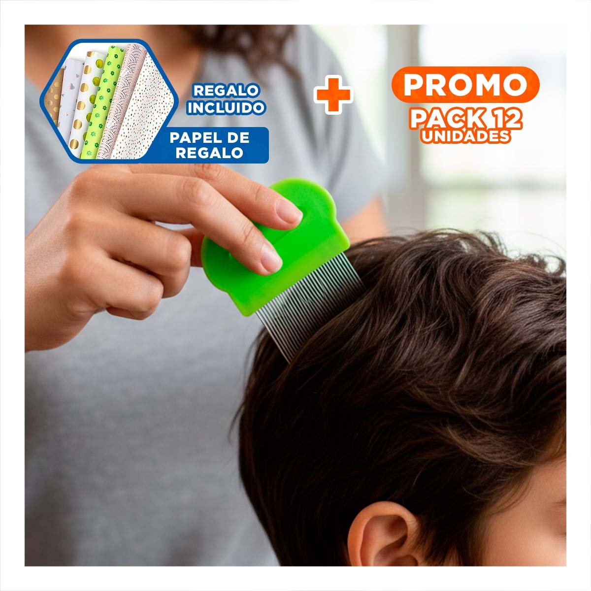 Pack12 Peineta Manual Verde para Piojos y Liendres Segura en Casa Y+Papel Regalo