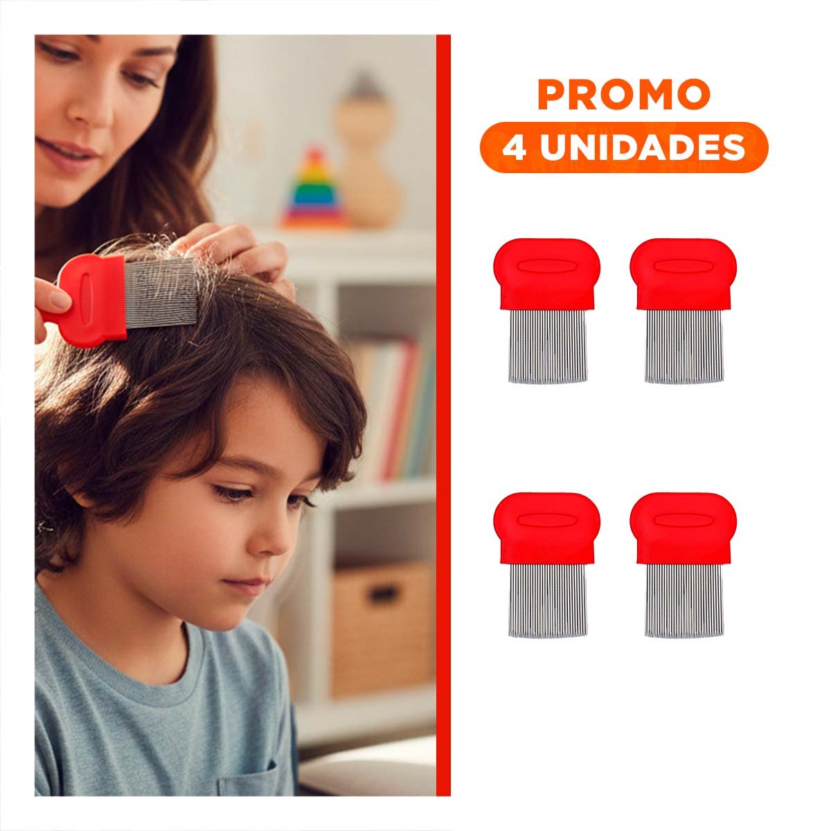 Pack4 Peine Manual Rojo para Piojos y Liendres Practico y Seguro Y+Regalo Sticker