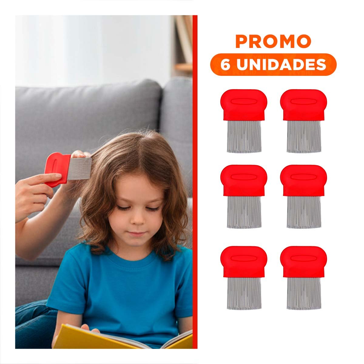 Pack6 Peine Clasico Rojo para Piojos y Liendres Comodo y Duradero