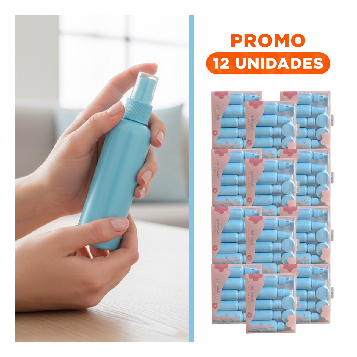Pack12 Botellitas Portatiles 7 Piezas Celeste para Organizacion de Viaje Y+Regalo Sticker