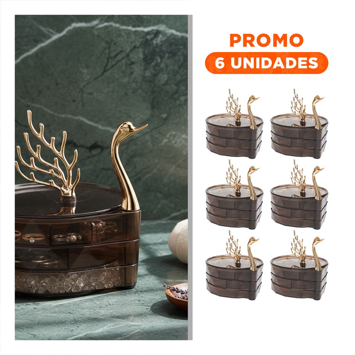 Pack6 Cajon 3 Niveles Marron Transparente Elegante y Practico para Collares