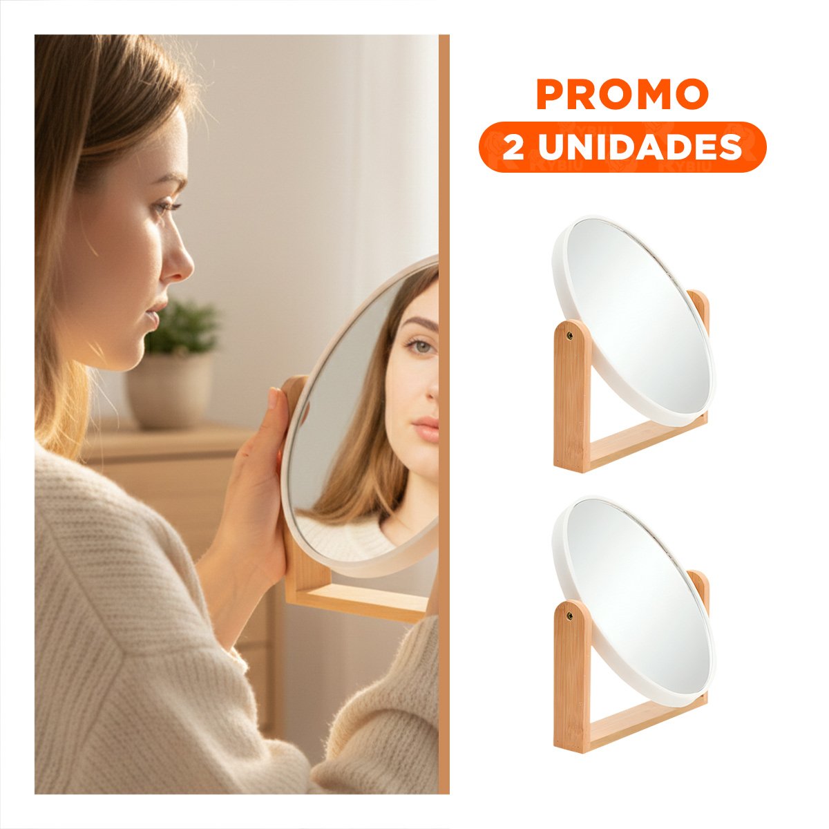 Pack2 Reflejo Ovalado Doble Moderno 15cm con Base Madera Hogar