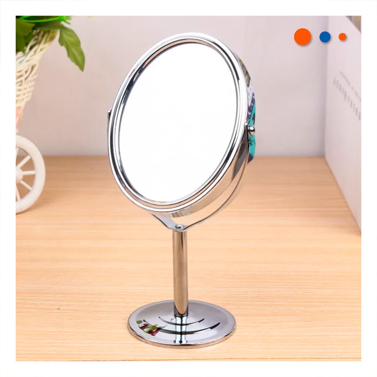 Cristal de Tocador Circular Doble 14,5cm Plateado Funcional