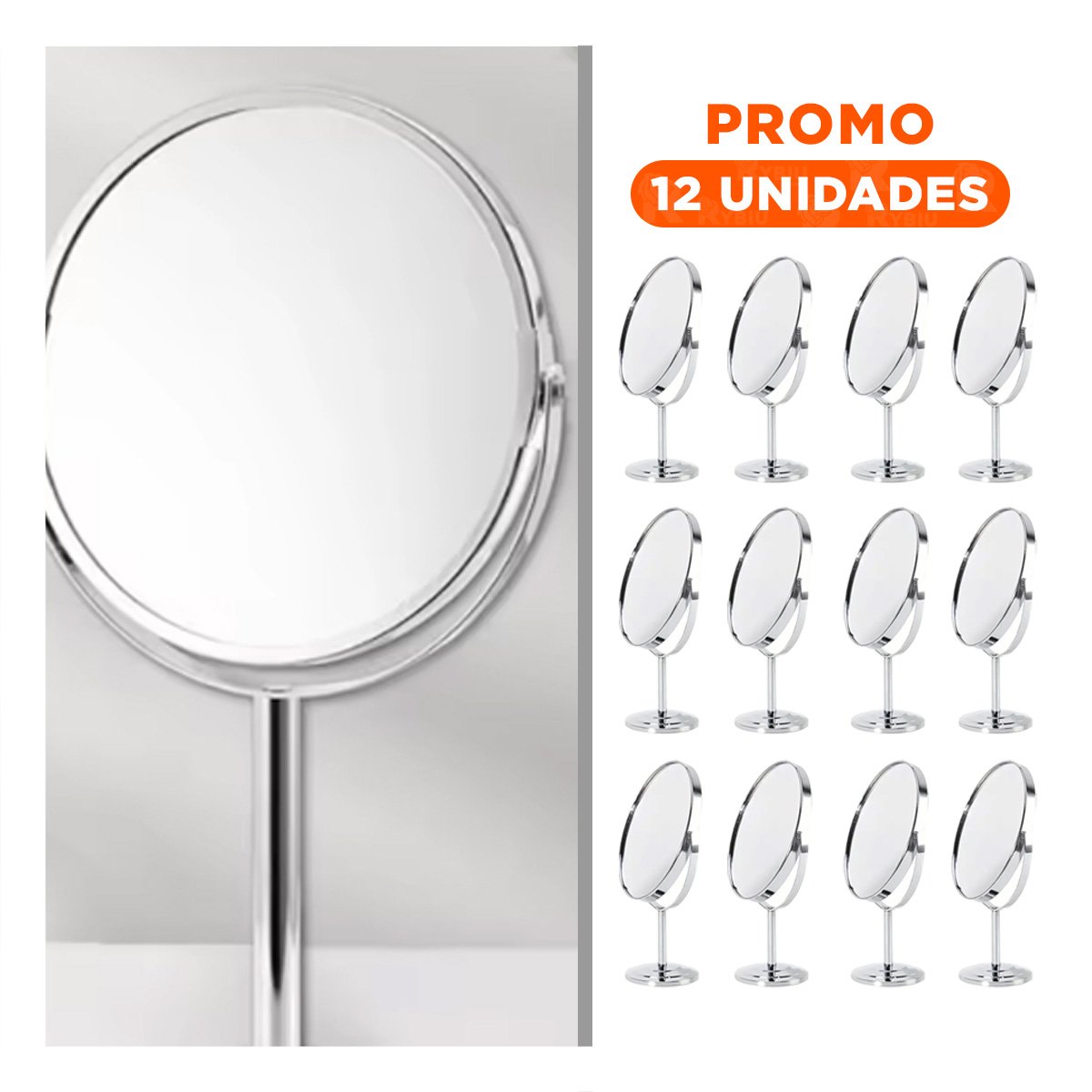Pack12 Superficie Reflectiva de Tocador Ovalado 16cm Plateado Y+Regalo Sticker