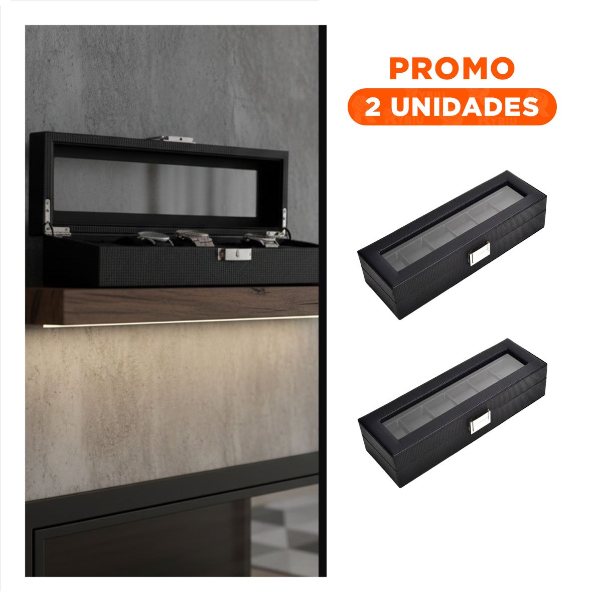 Pack2 Protector Porta Relojes Negro con 6 Compartimentos Completo