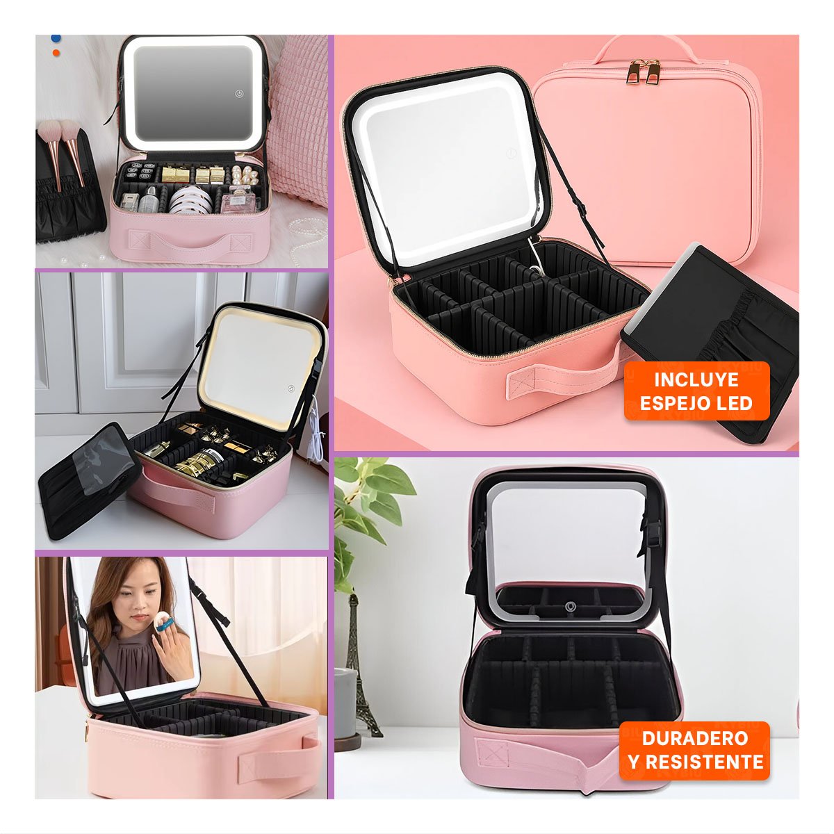 Organizador Compacto de Maquillaje con Espejo Rosado con Gran Espacio Y+Post It