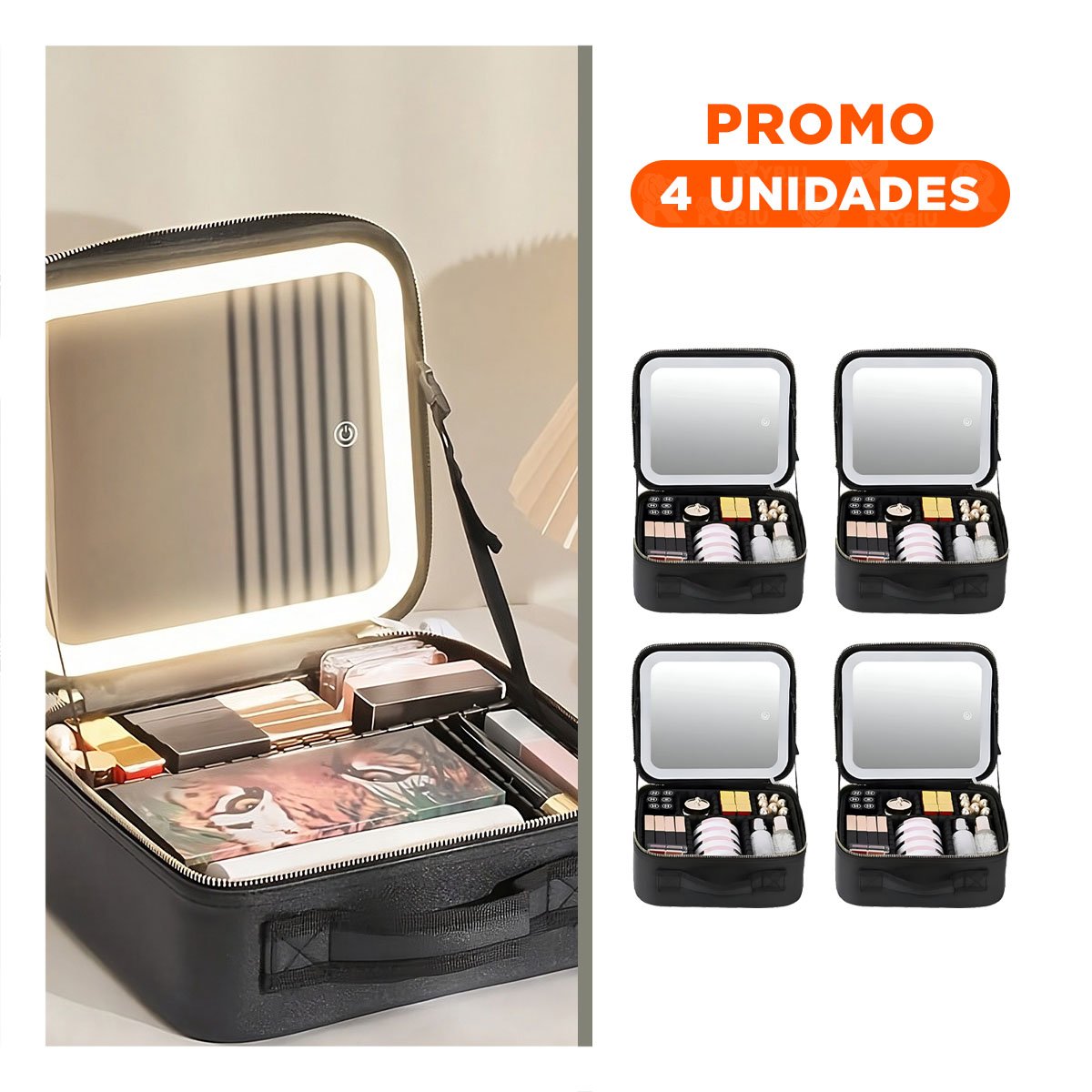 Pack4 Maletin Portatil de Maquillaje con Espejo Negro Practico Y+Regalo Sticker