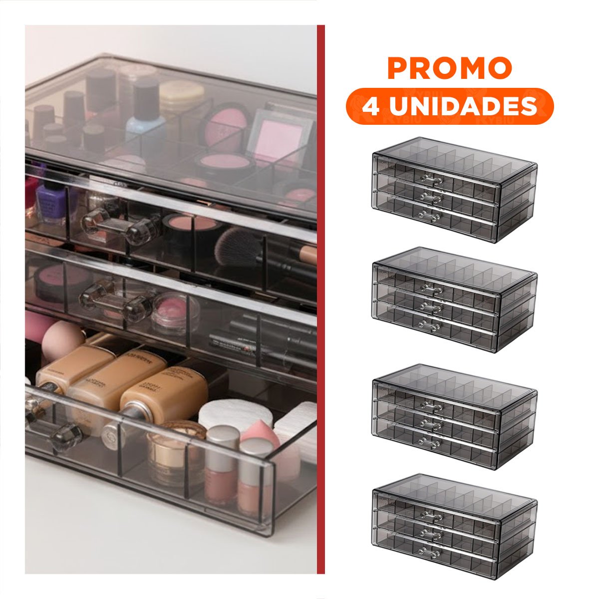 Pack4 Estuche de Accesorio Acrilico 3 Niveles 72 Divisiones Negro Transparente Y+Regalo Sticker