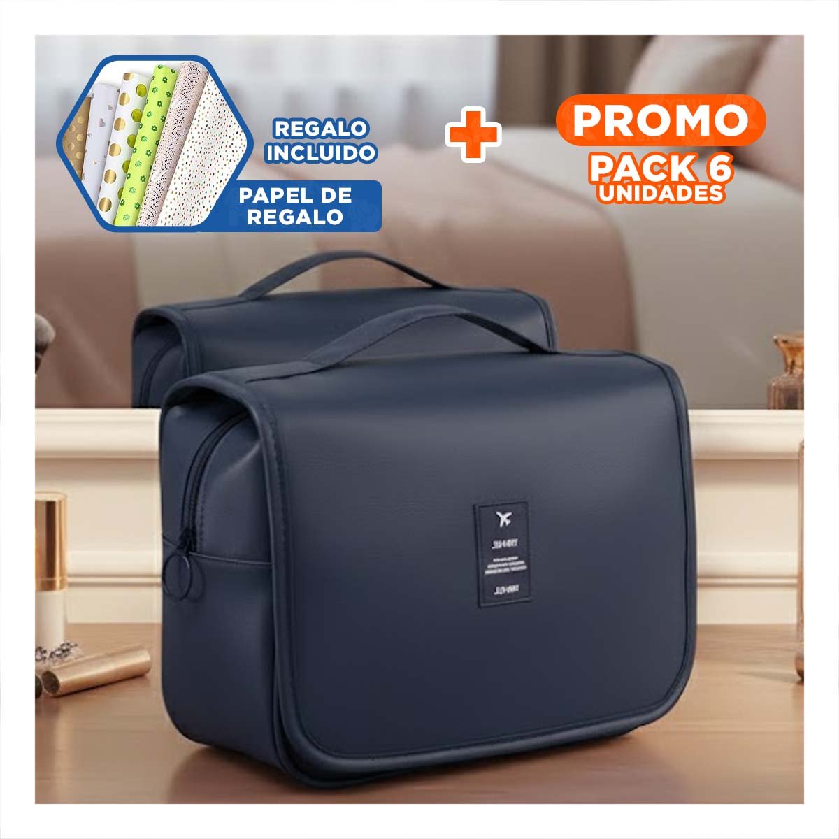 Pack6 Organizador Personal 24x8x19cm Azul para Colgar en Bano Dormitorio o Hotel Y+Papel Regalo