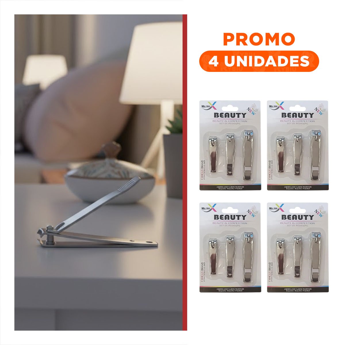 Pack4 Kit de Uñas con 3 Cortaunas Plateado Facil de Usar Y+Regalo Sticker