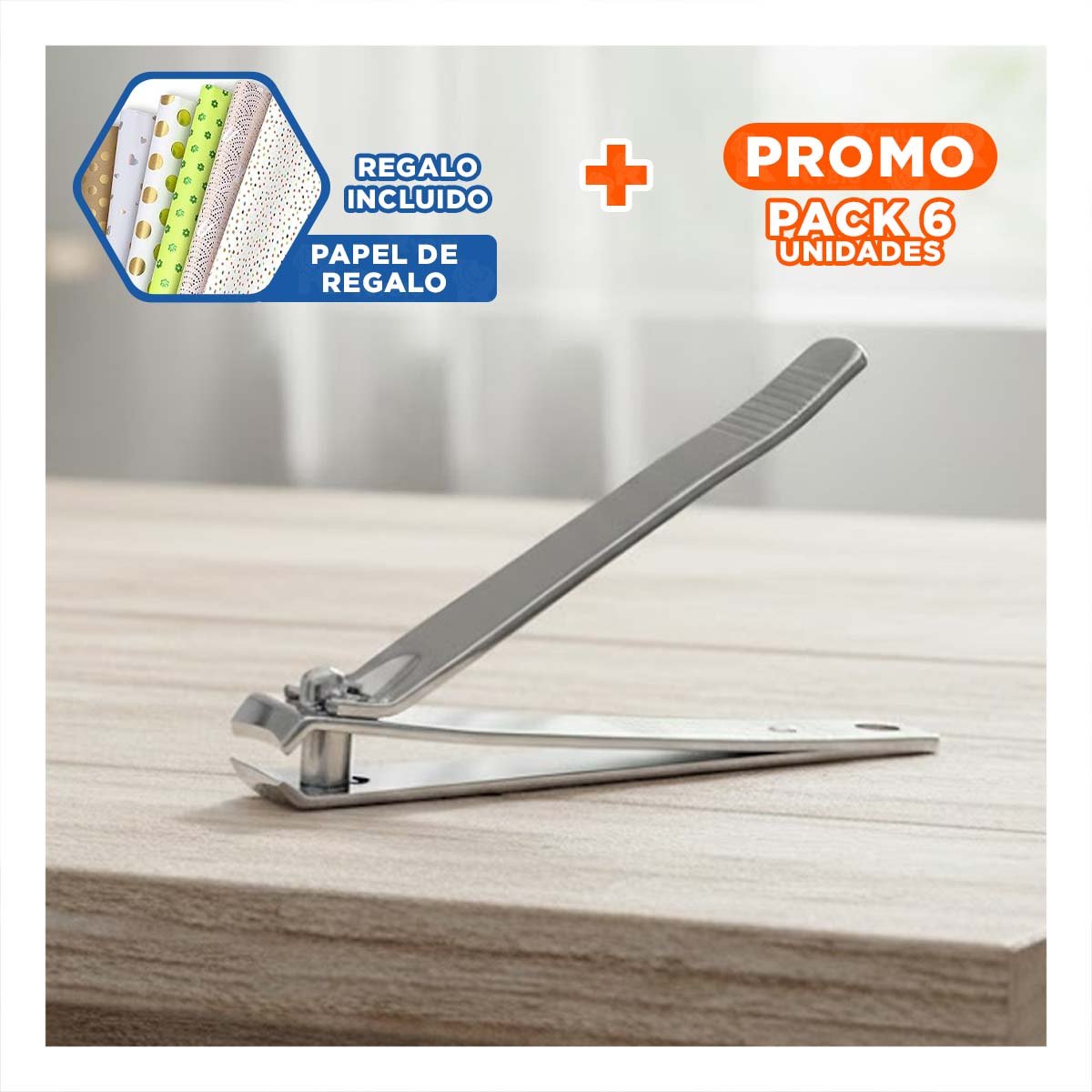 Pack6 Combo Portatil de 3 Cortaunas Plateado para Viajes Y+Papel Regalo