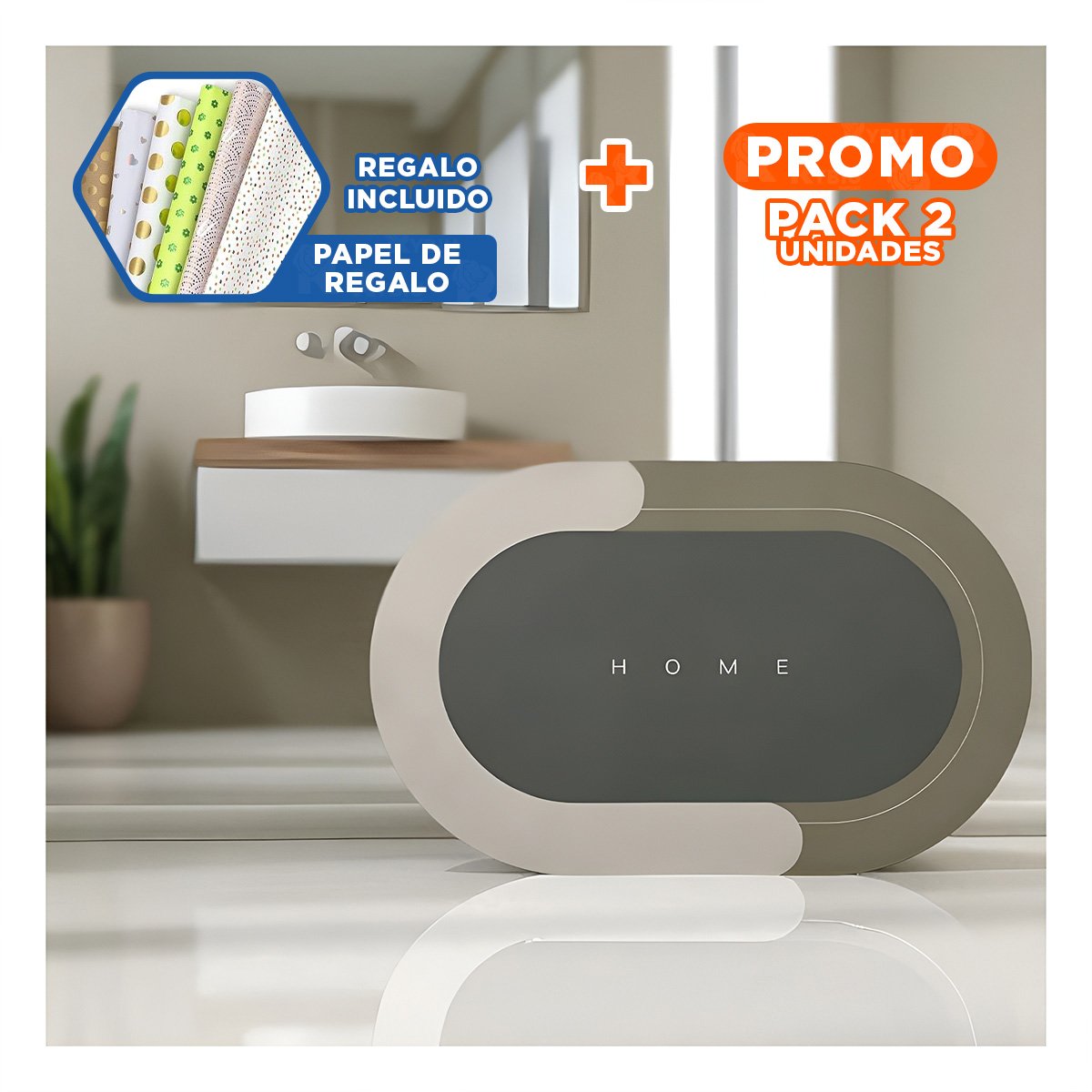 Pack2 Alfombrilla Comoda Home Marron Formato Ovalado Perfecto para Decoracion Y+Papel Regalo