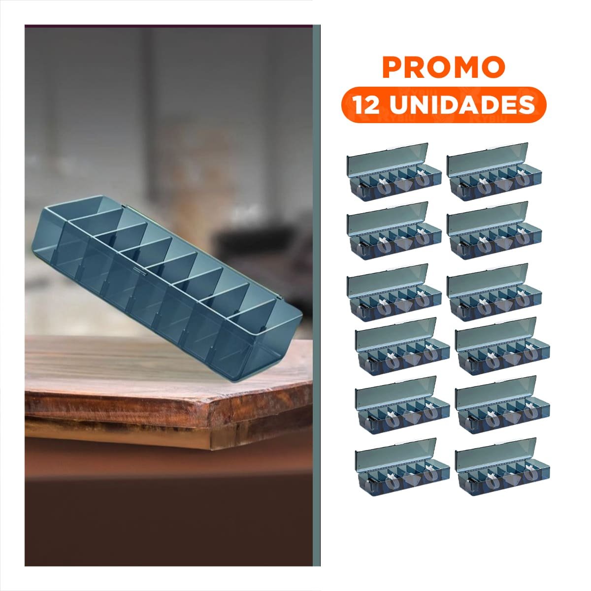 Pack12 Organizador Plastico Versatil Resistente 16.5x10x7.5cm para Uso Azul Y+Regalo Sticker