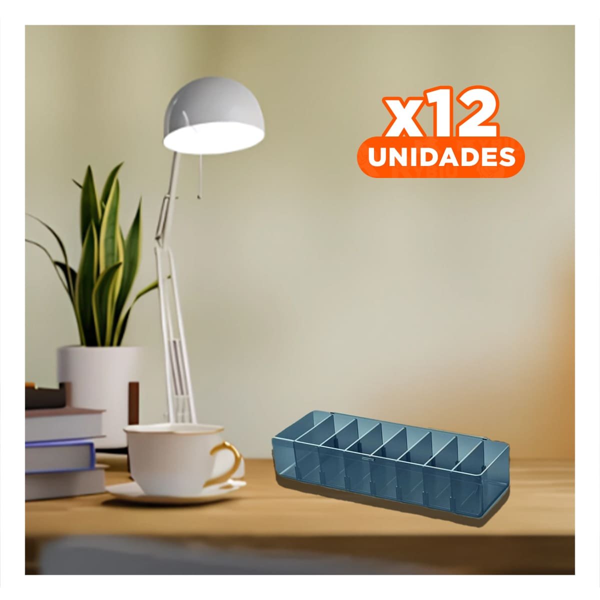 Pack12 Organizador Plastico Practico Pequeno 16.5x10x7.5cm para Escritorio Azul