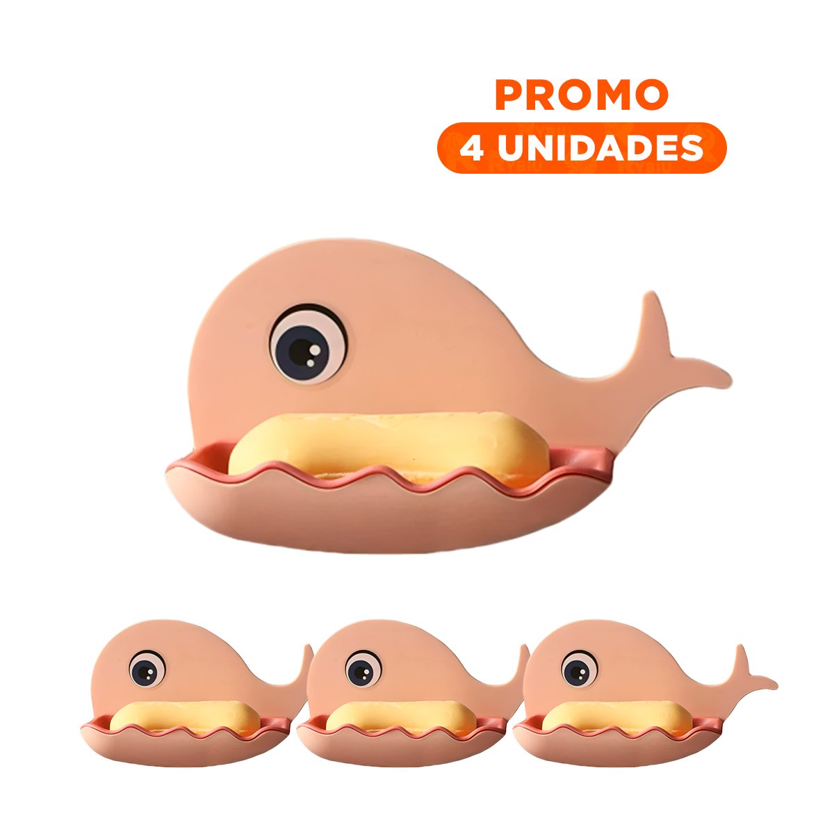 Pack4 Contenedor Ballena Porta Jabon Compacto Funcional para Cocina Rosado Y+Regalo Sticker