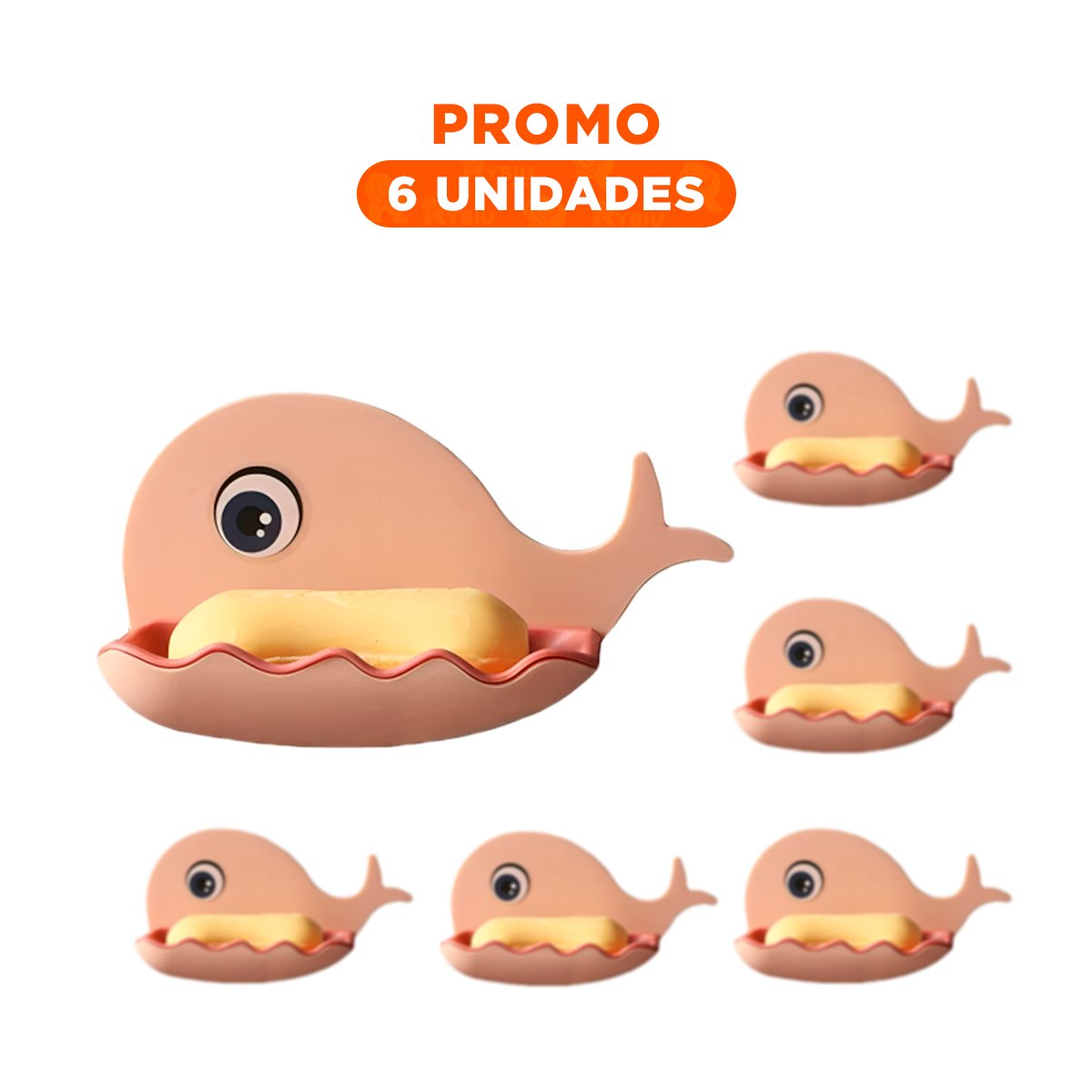 Pack6 Contenedor Ballena Porta Jabon Ligero para Espacios Pequenos Rosado Y+Papel Regalo