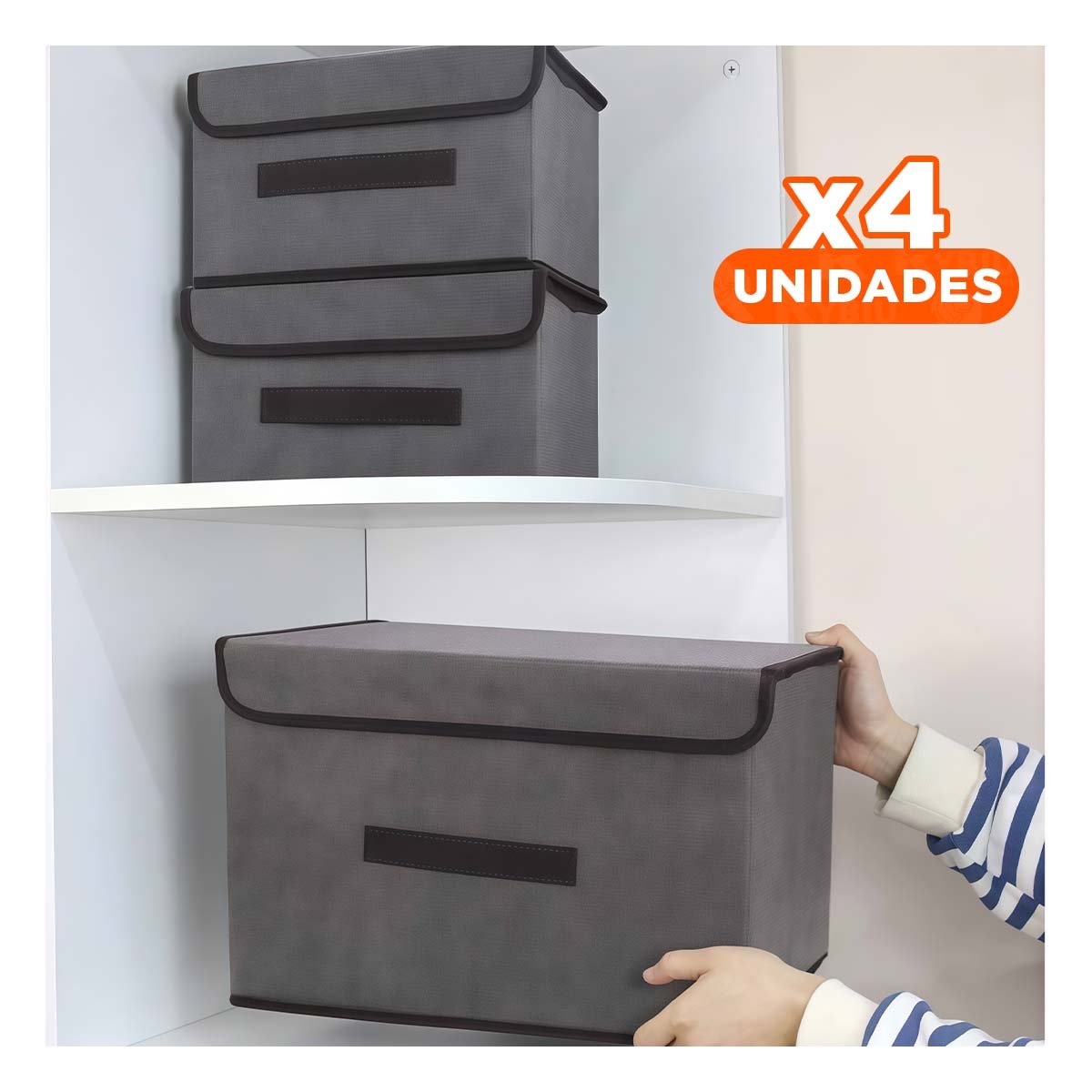 Pack4 Cesta de Tela Plomo 36x24x23cm para Mantener Orden Diario en Casa