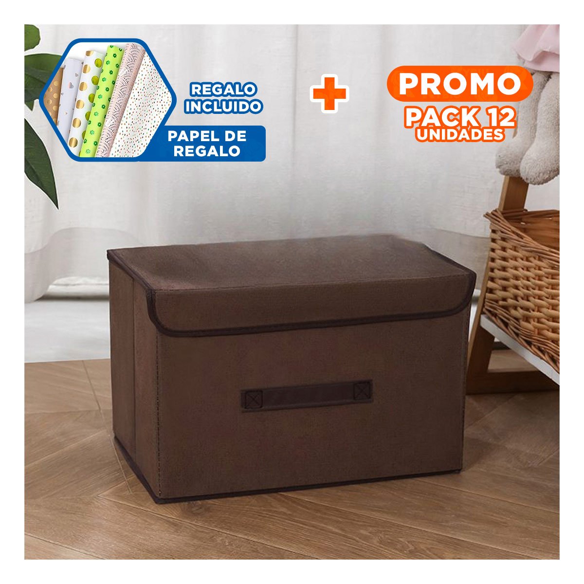 Pack12 Compartimento de Almacenaje Tela Negro 25x19x16cm para Espacios Utiles Y+Papel Regalo