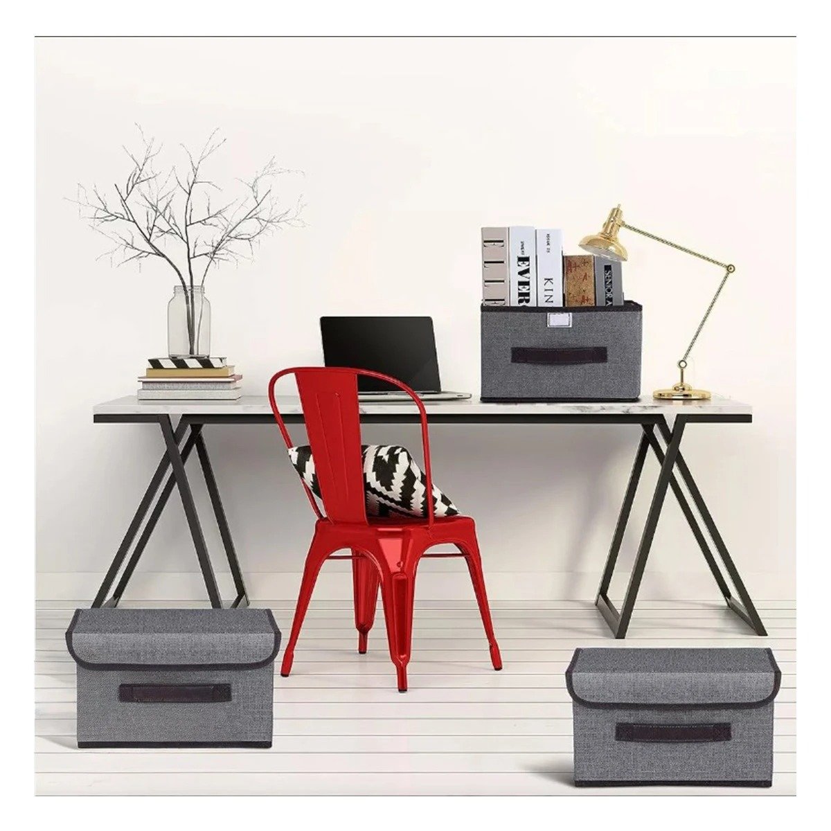 Contenedor de Tela Plomo 25x19x16cm para Orden Parctico Diario en Espacios