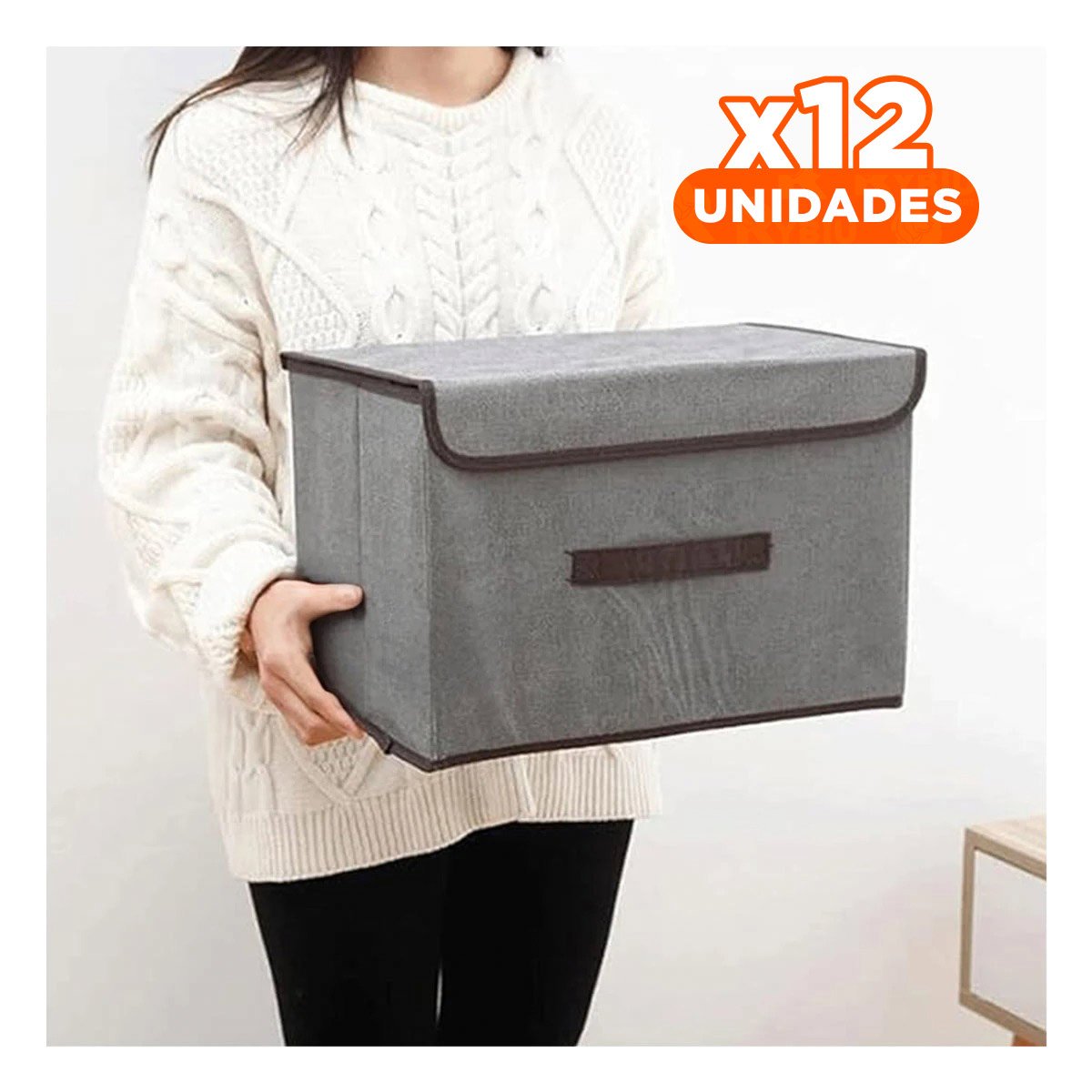 Pack12 Compartimento Plegable Tela Plomo 25x19x16cm para Guardar Objetos