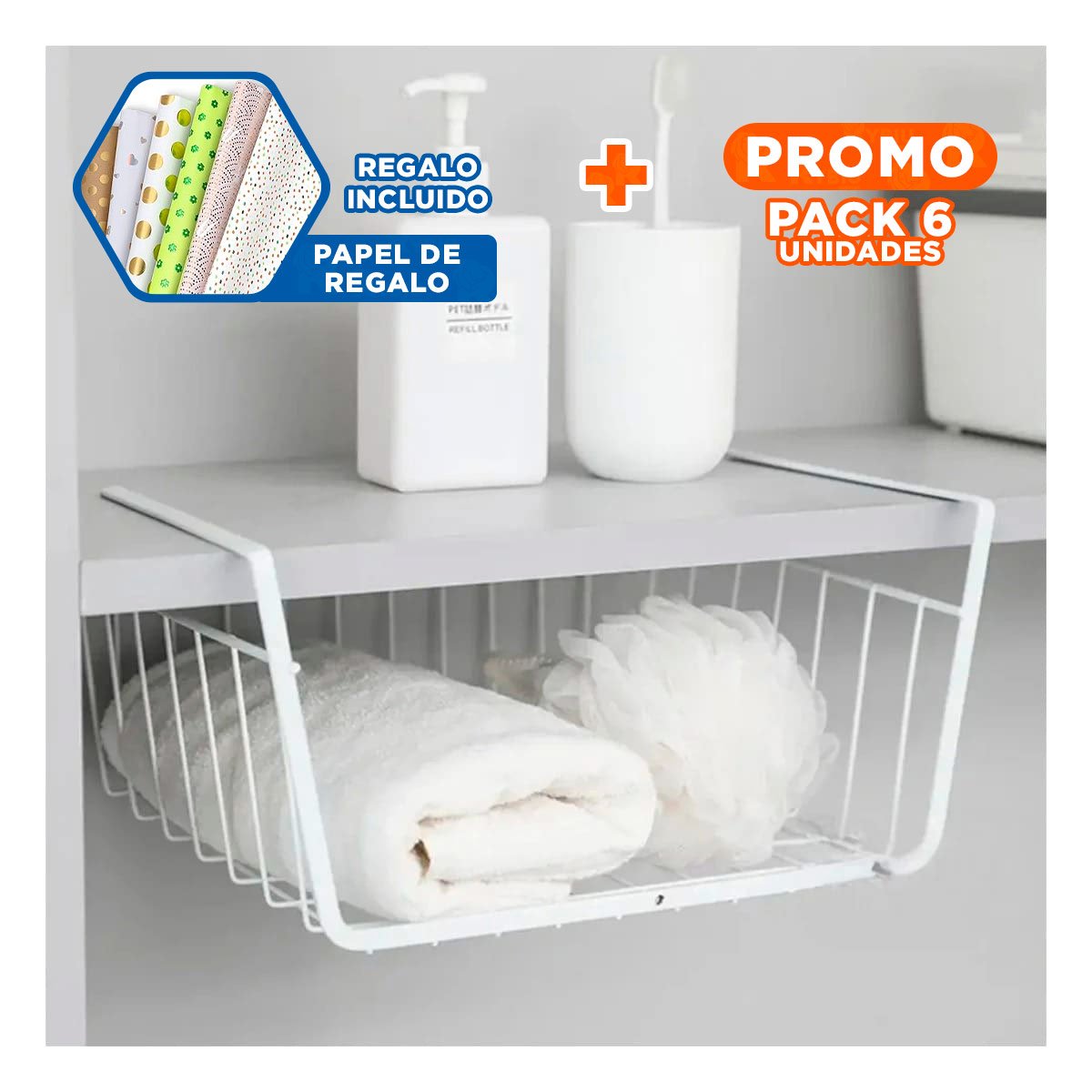 Pack6 Bandeja Organizadora Metalica Blanco 29x20x27cm Resistente y Versatil Y+Papel Regalo